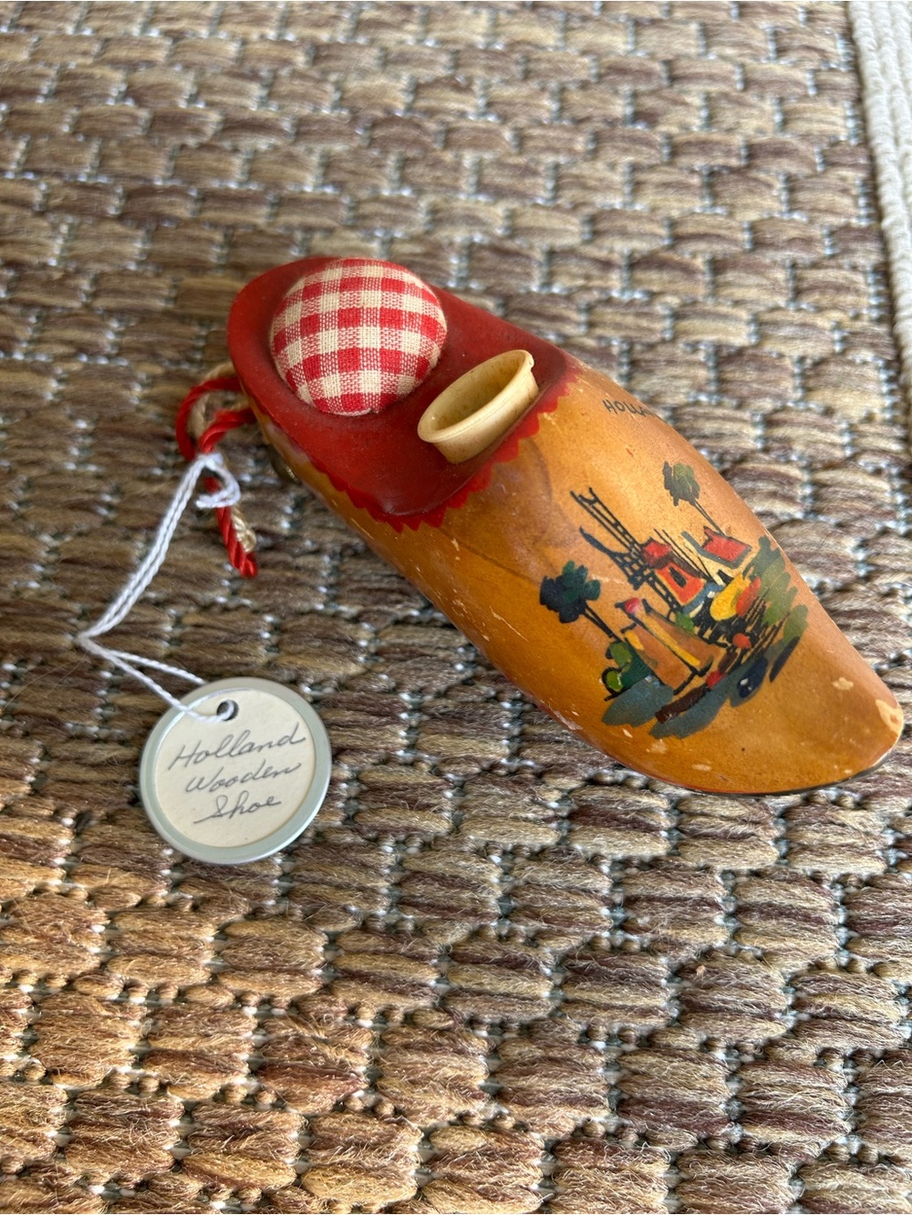 Hand-Painted Holland Wooden Clog with Pin Cushion